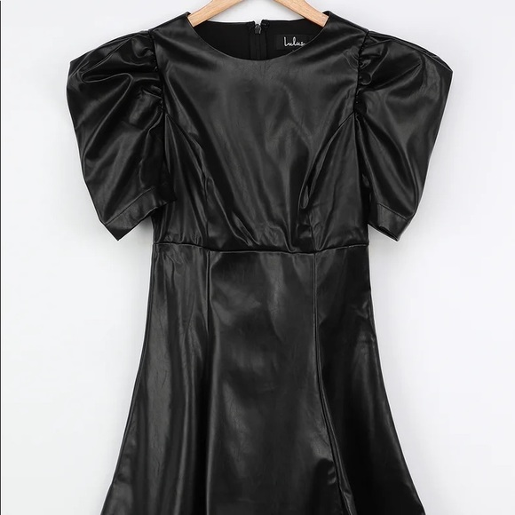 Lulu’s Black Vegan Leather Puff Sleeve Mini Dress - Picture 8 of 11